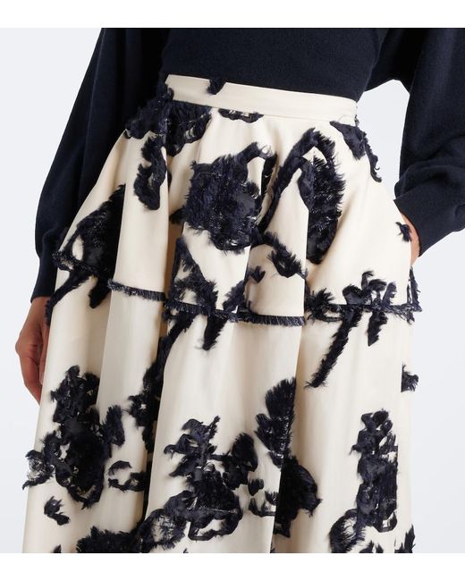 Erdem White Floral Fil Coupe Poplin Midi Skirt