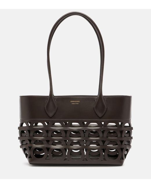 Ferragamo Black Cut-Out Leather Tote Bag