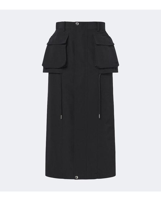 Sacai Black Cotton-Blend Zip-Up Midi Skirt