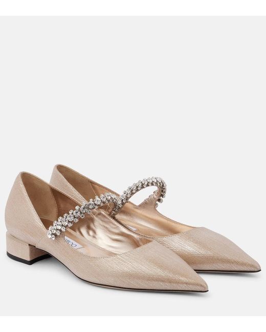 Jimmy Choo Natural Bing Embellished Leather Mary Jane Pumps