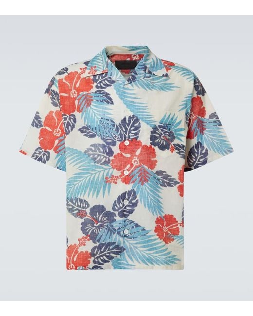 Prada Floral Camp Collar Hemd in Blue für Herren
