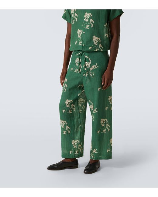 Bode Green Football Linen Pajama Pants for men