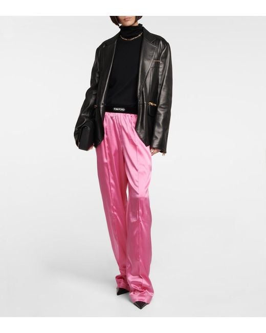 Tom Ford Pink High-Rise Silk-Blend Satin Pants