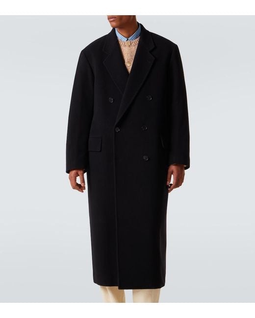 Auralee Black Double-Breasted Wool Mosser Coat for men