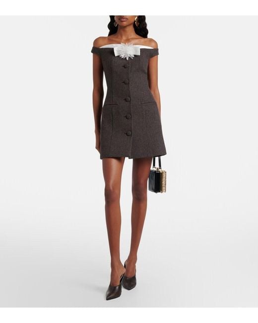 Self-Portrait Black Floral-Applique Off-Shoulder Minidress