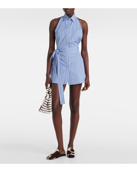 Vestido Corto De Algodon Con Cuello Halter Prada de color Blue