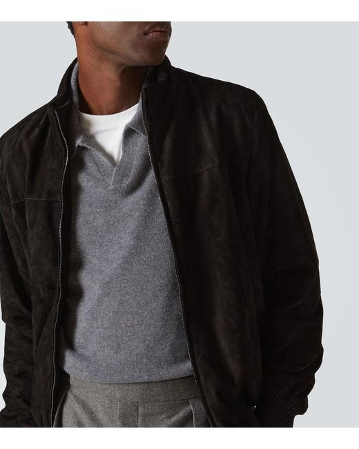 Thom Sweeney Black Suede Bomber Jacket for men