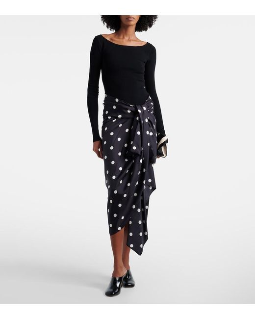 Sportmax Black Polka-Dot Silk Satin Wrap Skirt