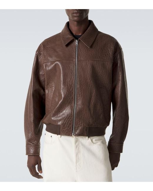 FRAME Brown Leather Bomber Jacket for men