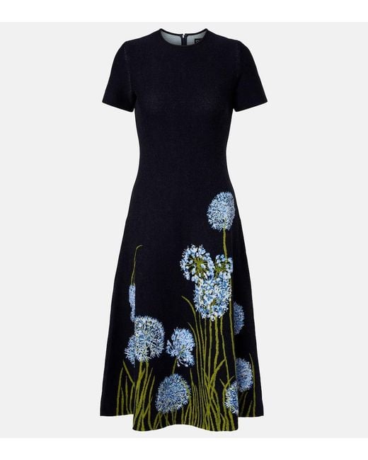 Oscar de la Renta Blue Jacquard-Knit Midi Dress