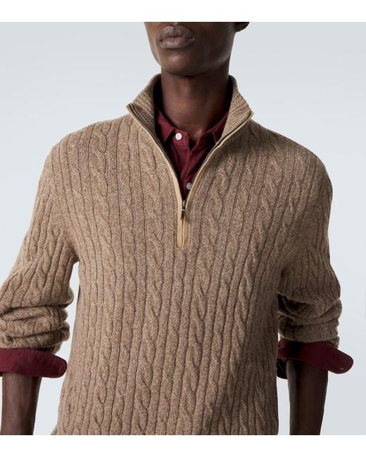 Loro Piana Green Cable-Knit Cashmere Half-Zip Sweater for men