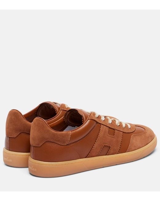Hogan Brown Cool Suede-Trimmed Leather Sneakers