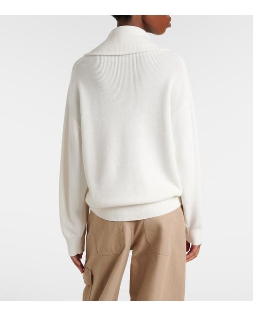 Brunello Cucinelli White Monili Oversized Cotton Half-Zip Sweater