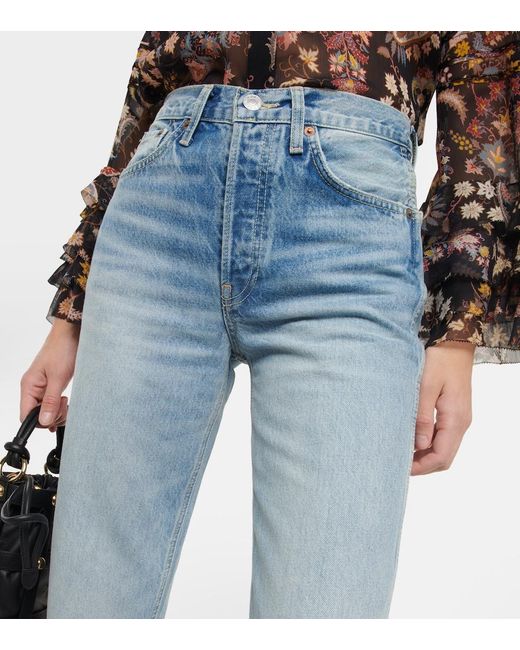 Re/done Blue Mid-rise Straight-leg Jeans