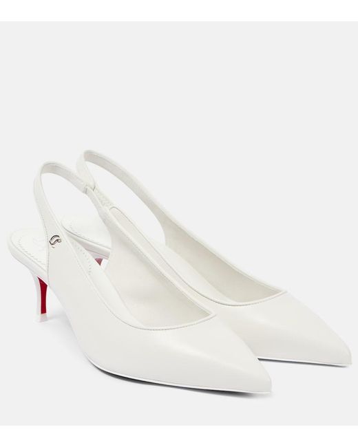 Christian Louboutin White Sporty Kate Sling 55 Leather Slingback Pumps