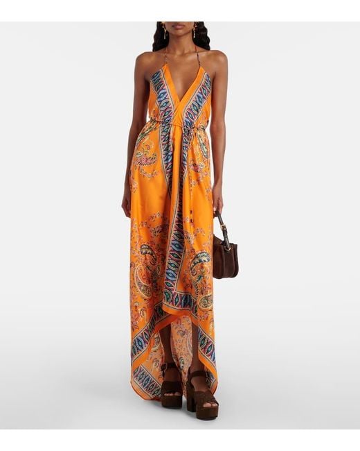 Vestido Largo Asimetrico Con Espalda Abierta Etro de color Orange