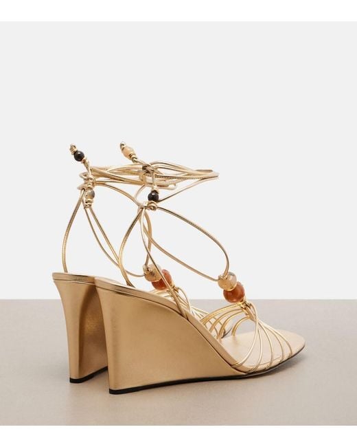 Jimmy Choo Metallic Lova Embellished Leather Wedge Sandals