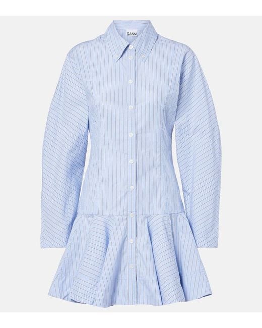 Ganni Blue Striped Cotton Shirt Dress