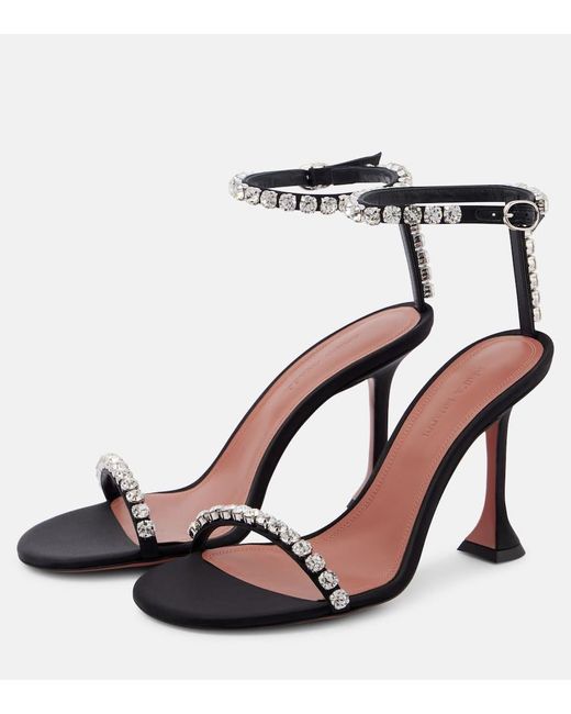 AMINA MUADDI Black Gigi 95 Embellished Satin Sandals