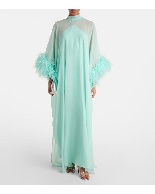 Taller Marmo Green Penelope Feather-Trimmed Silk Kaftan
