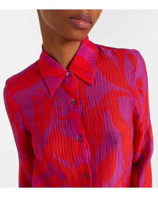 Dries Van Noten Red Cloudy Printed Silk Shirt