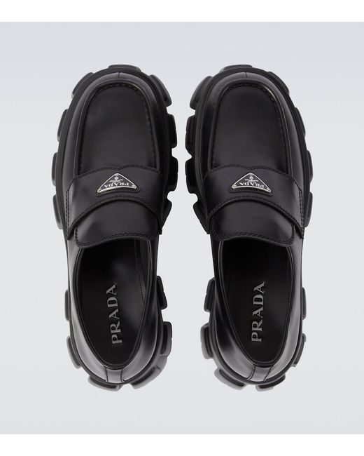 Prada Black Logo Leather Platform Loafers for men