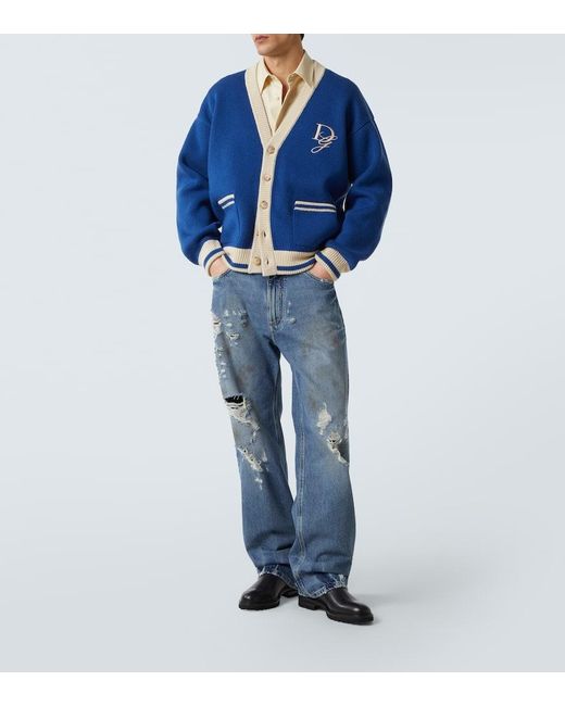 Dolce & Gabbana Bestickter Cardigan Aus Schurwolle in Blue für Herren