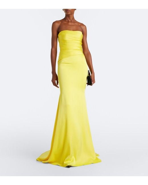 Alex Perry Yellow Satin Crepe Bustier Gown