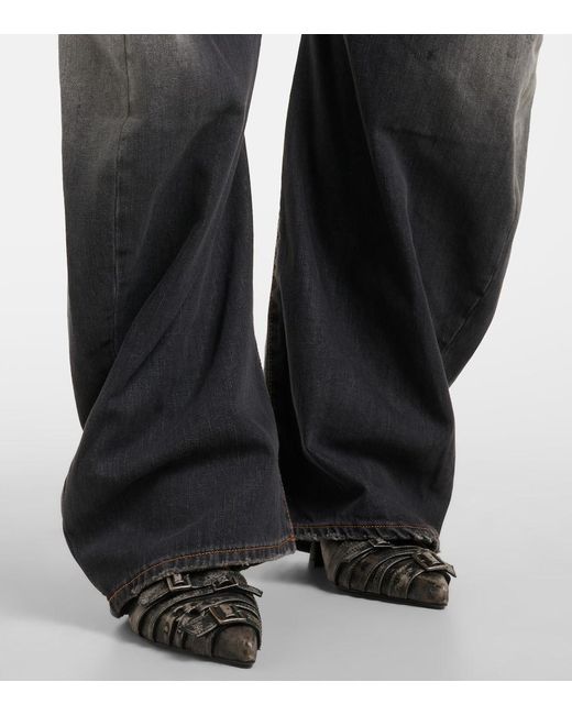 Acne Gray 2006F Distressed Low-Rise Wide-Leg Jeans