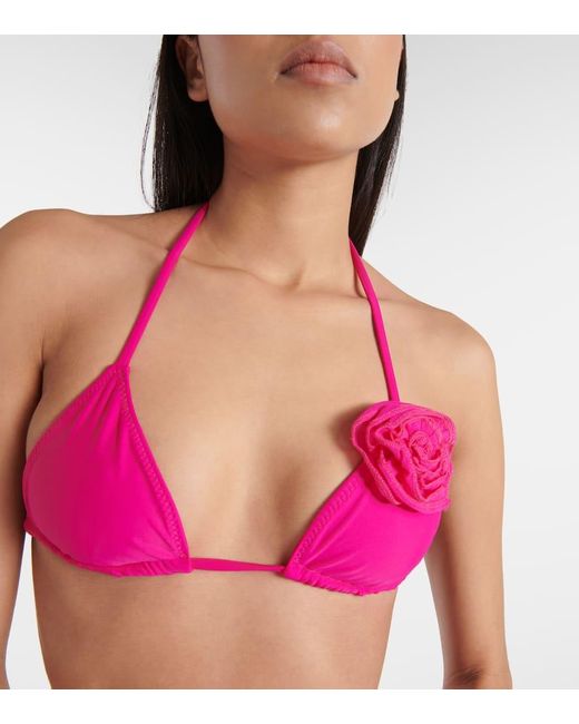 SAME Pink Floral-applique Triangle Bikini Top