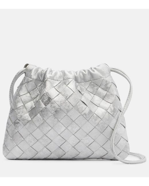 Bottega Veneta Gray Intrecciato Small Metallic Leather Pouch
