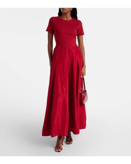 Staud Red Pleated Ponte And Grosgrain Maxi Dress