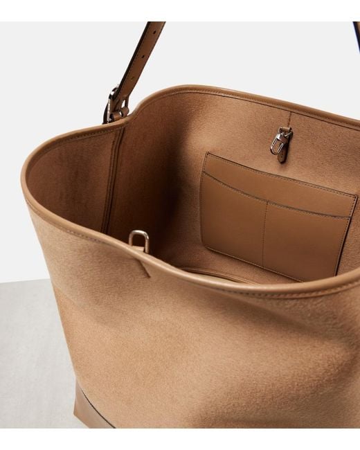Totême  Brown Belted Leather-Trimmed Wool Tote Bag