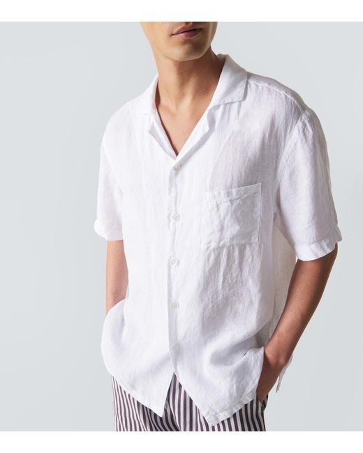 Fedeli White Linen Bowling Shirt for men