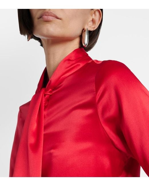 Nina Ricci Red Lavalliere Silk Crepe De Chine Shirt
