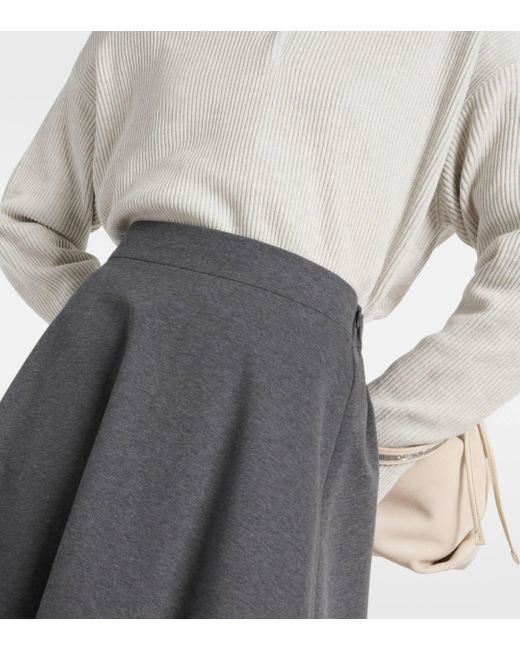Brunello Cucinelli Gray Cotton-blend Midi Skirt