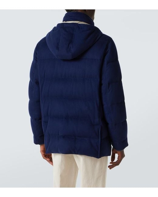 Brunello Cucinelli Blue Wool Flannel Down Jacket for men