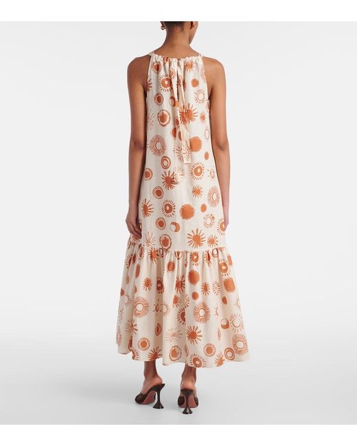 Asceno White Ibiza Printed Linen And Cotton Maxi Dress