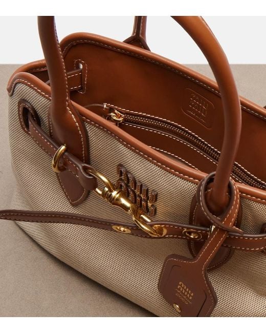 Miu Miu Brown Aventure Small Canvas Tote Bag