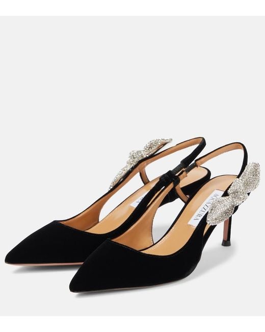 Aquazzura Black Very Bow Tie Crystal 65 Slingback Pumps