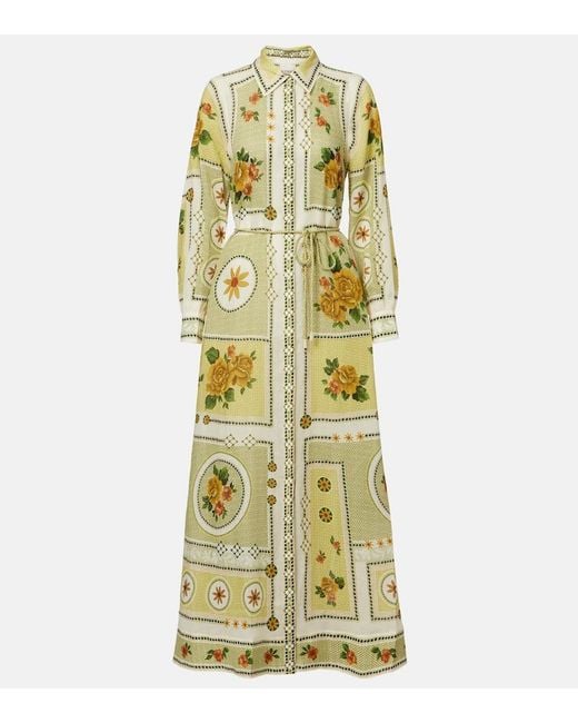 ALÉMAIS Metallic Dixie Belted Printed Ramie Shirt Dress
