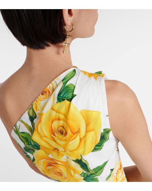 Top asymetrique en coton melange a fleurs Dolce & Gabbana en coloris Yellow