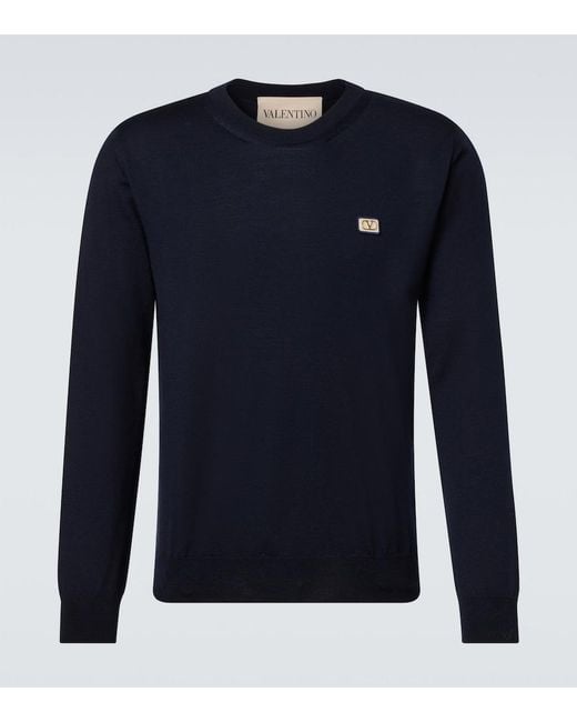 Valentino Blue Vlogo Virgin Wool Sweater for men
