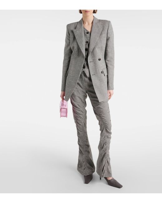 Acne Gray Pinstripe Double-breasted Linen-blend Blazer