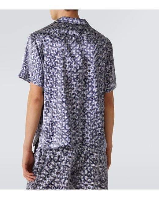 Frescobol Carioca Blue Roberto Printed Silk Bowling Shirt for men
