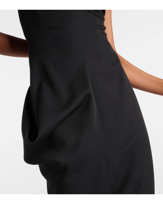 Alexander McQueen Black Draped Wool Midi Dress