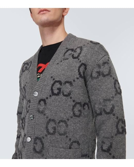 Gucci Cardigan Aus Wolle Mit GG Intarsie in Gray für Herren