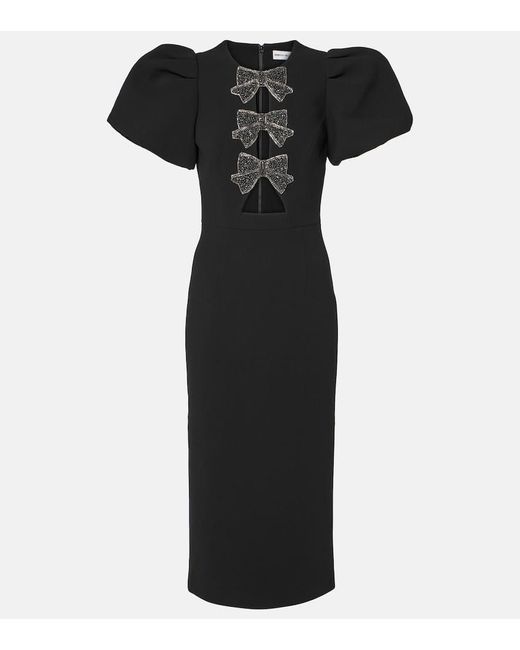 Rebecca Vallance Black Eliana Puff-Sleeve Midi Dress