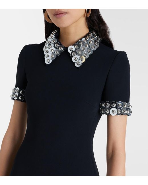 David Koma Black Embellished Cady Midi Dress