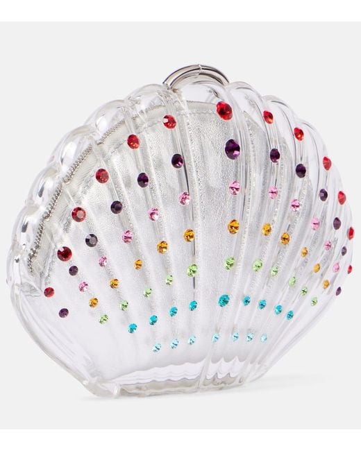 Aquazzura Multicolor Crystal Shell Embellished Clutch
